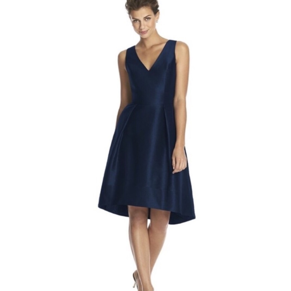 ALFRED SUNG Navy V-Neck A-Line Midi Dress